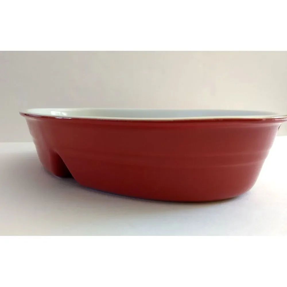 Sur La Table Stoneware 2-Section‎ Dish Casserole Red Oven to Table Portugal NWT